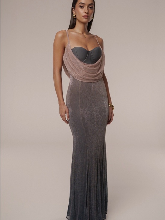 JLUXLABEL Dresses & Skirts - JLUXLABEL Metallic Draped Cowl Maxi Dress in Mauve and Charcoal